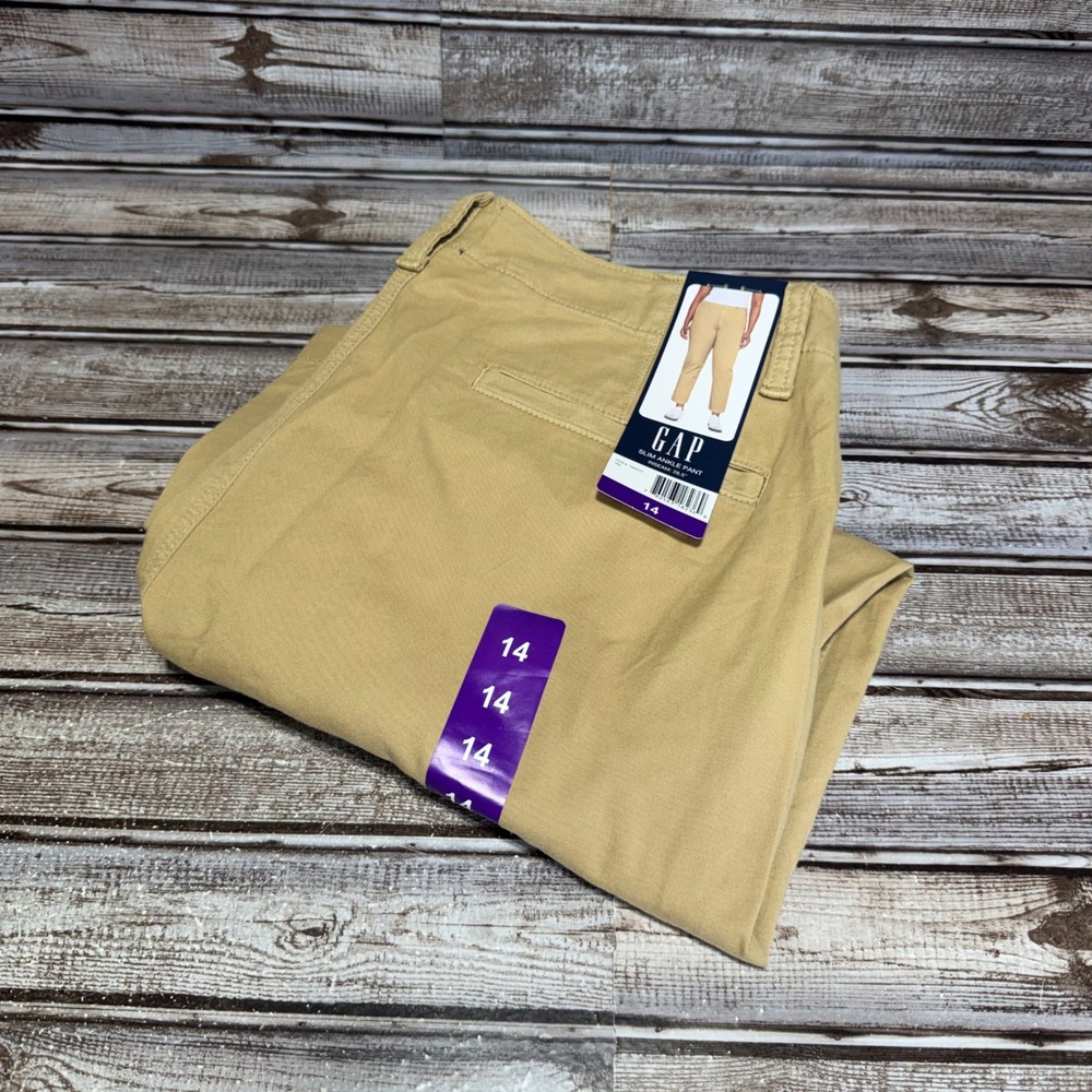 Gap Slim Ankle Pant Women Size 14 Tan Khaki Chino Stretch Casual